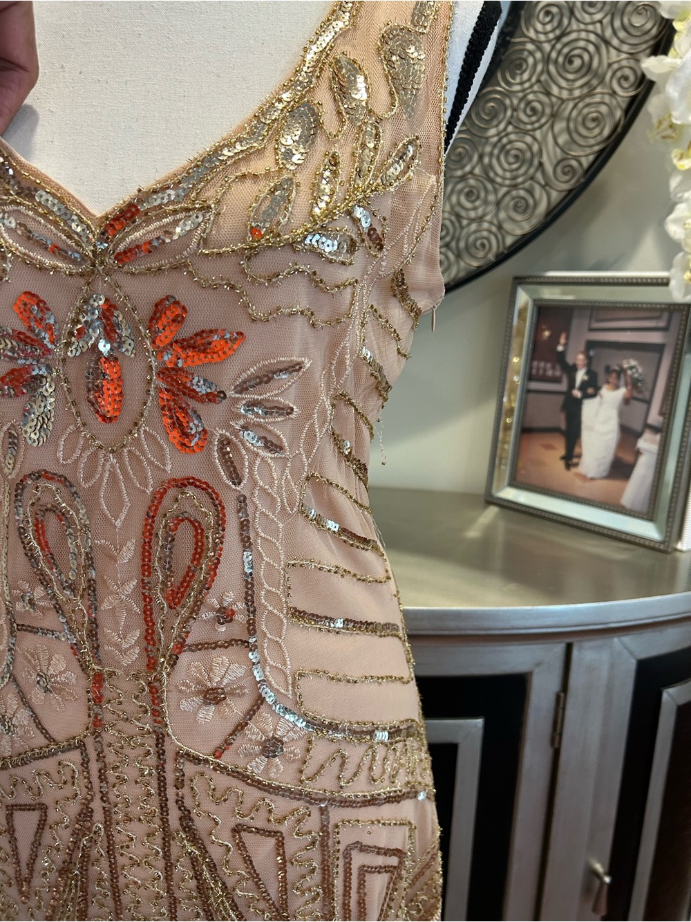 Vintage-Inspired Beaded Fringe Mini Dress in Blush Pink - Picture 4 of 14
